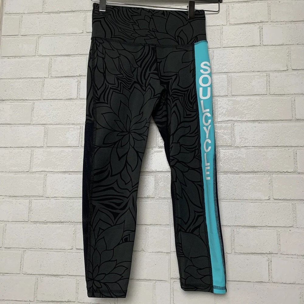 Soul Soulcycle Leggings Floral Daisy
Print Yoga Black Teal Blue Stripe.